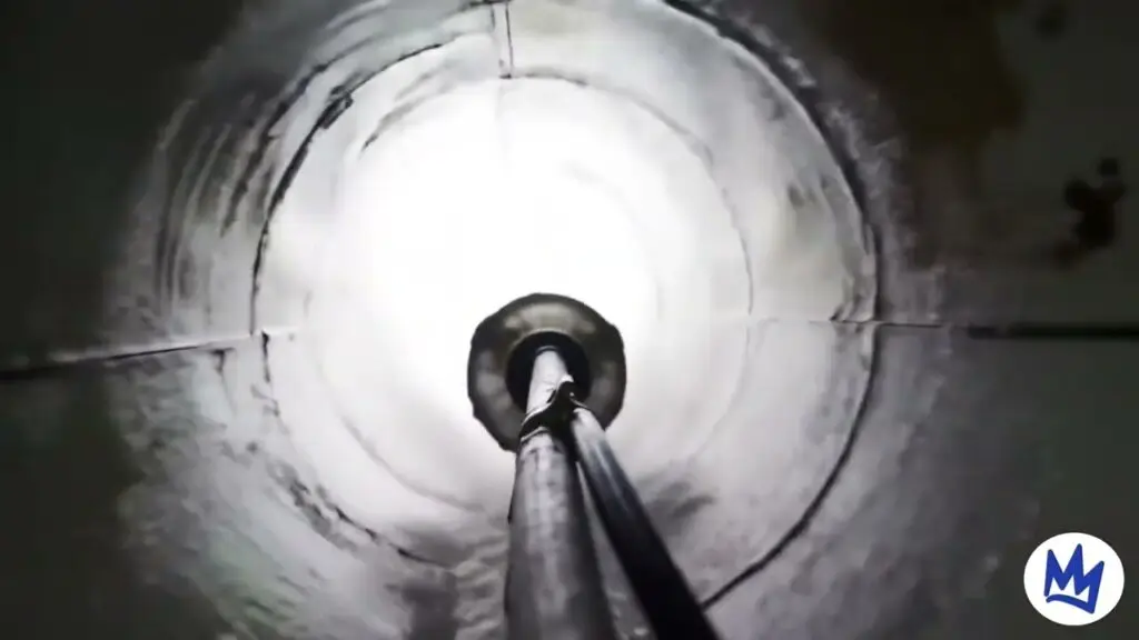 buse de curage en action dans une canalisation